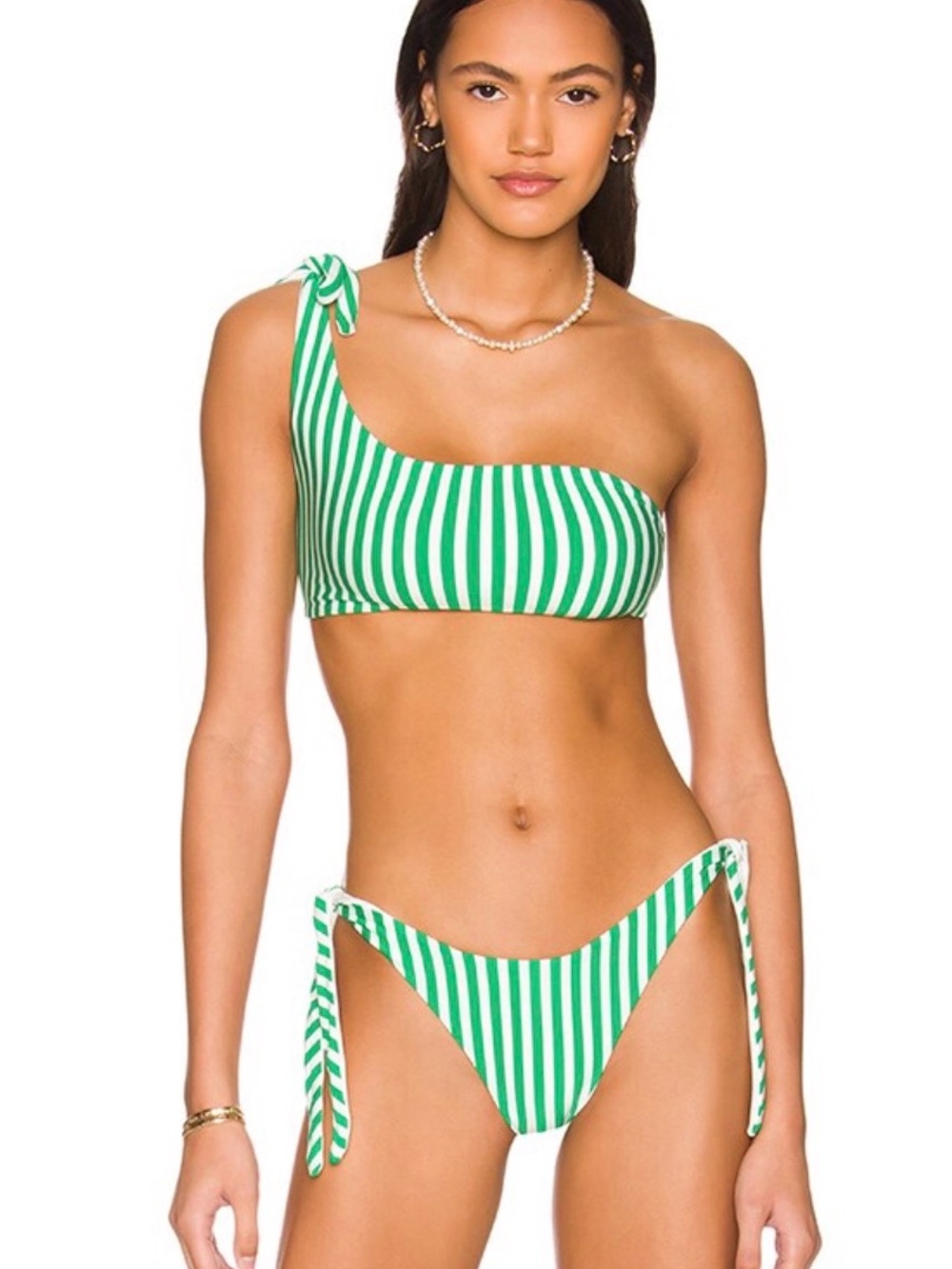 Revolve superdown Green and White Striped Bikini Set